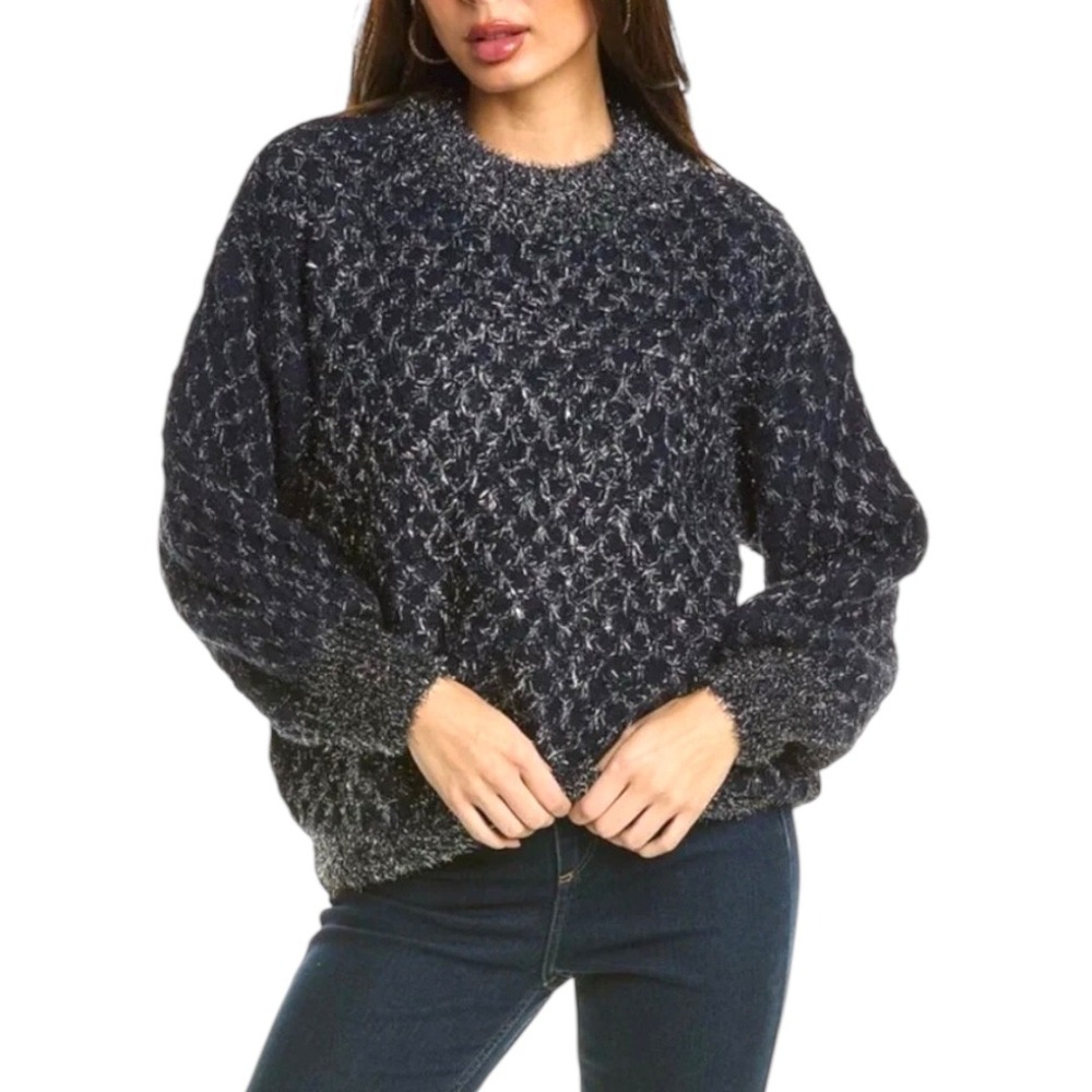 RAGA Navy Blue Silver Eyelash Party Metallic‎ Sweater L